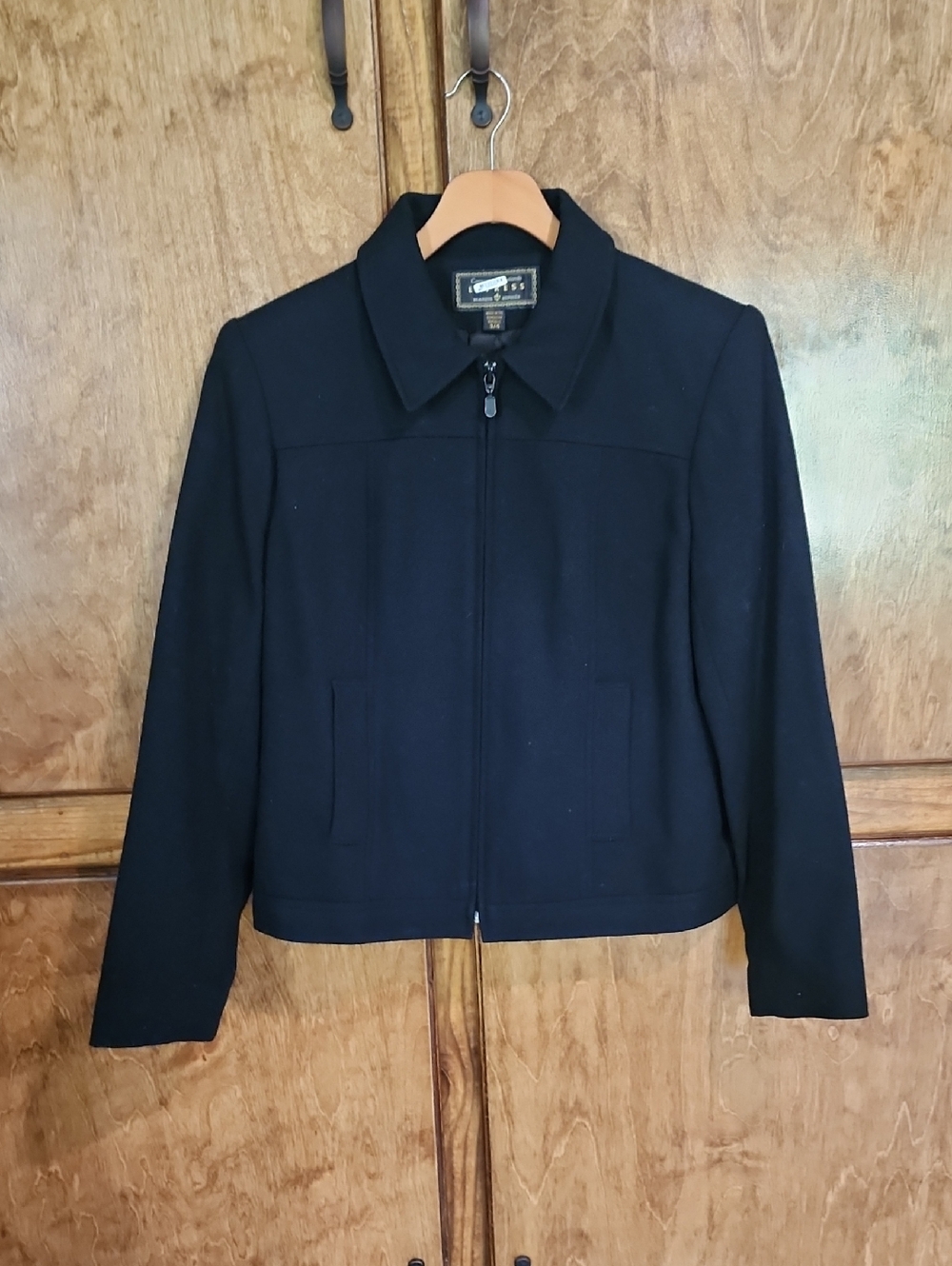 Women's Black Wool-Blend Zip Jacket